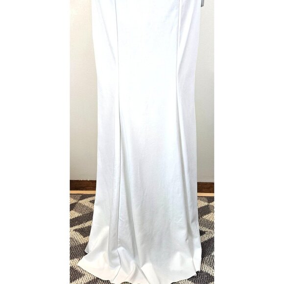 Elegant White Mermaid Gown/Dress Gold Lace Appliqué & Sheer Neckline Size M - Picture 10 of 13
